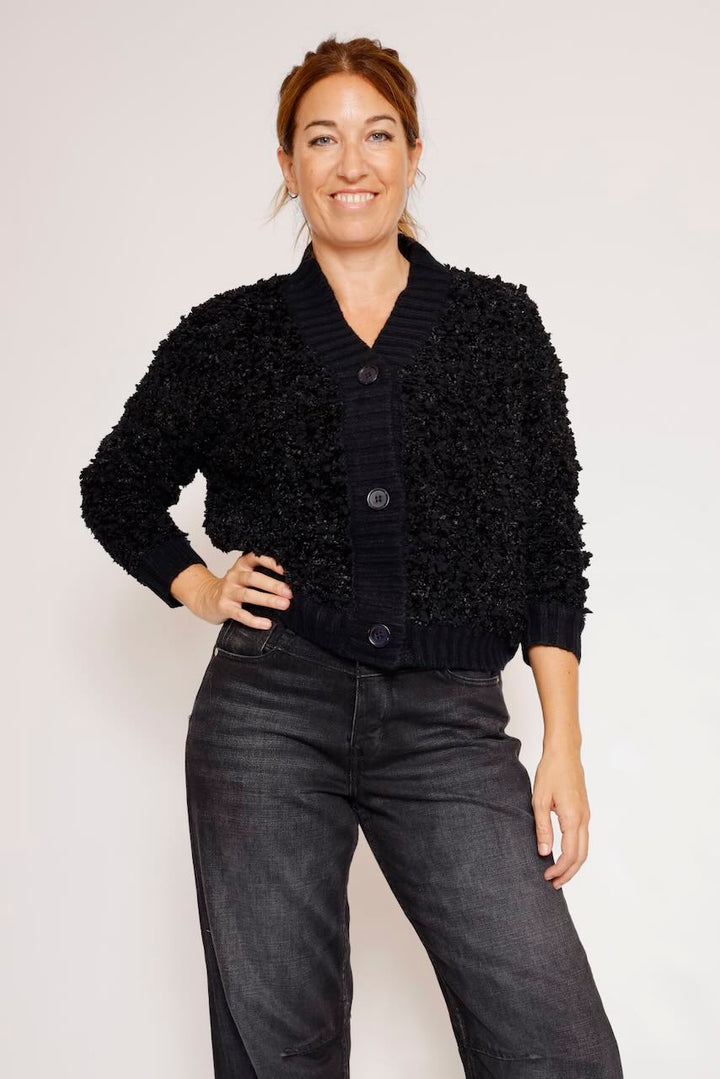 CHAQUETA PUNTO BOUCLÉ NEGRA GLORIA FRAY