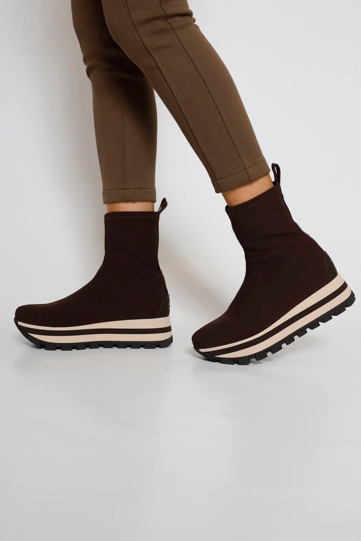 BOTINES DE TEJIDO ÉLASTICO MARRON 22149
