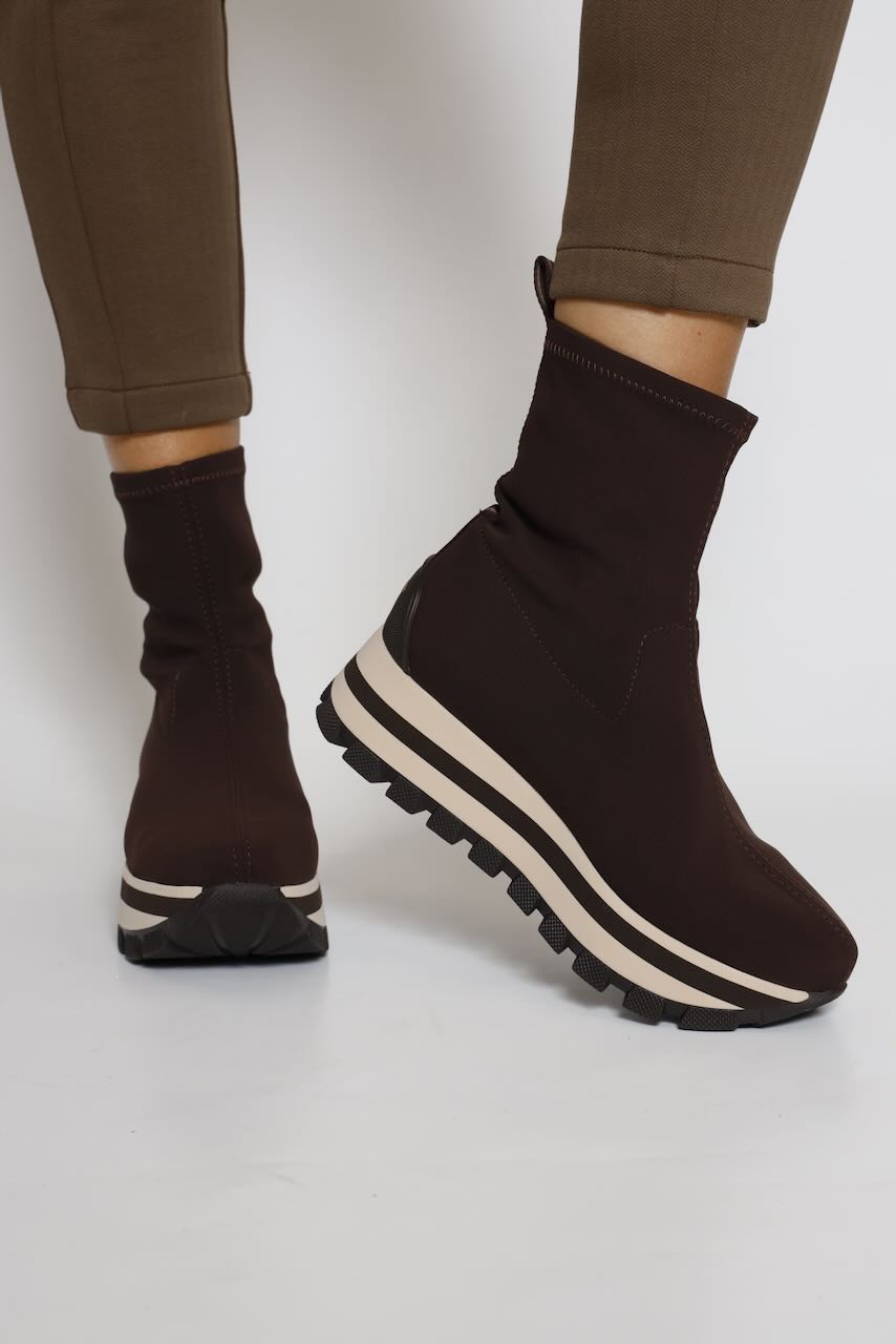 BOTINES DE TEJIDO ÉLASTICO MARRON 22149