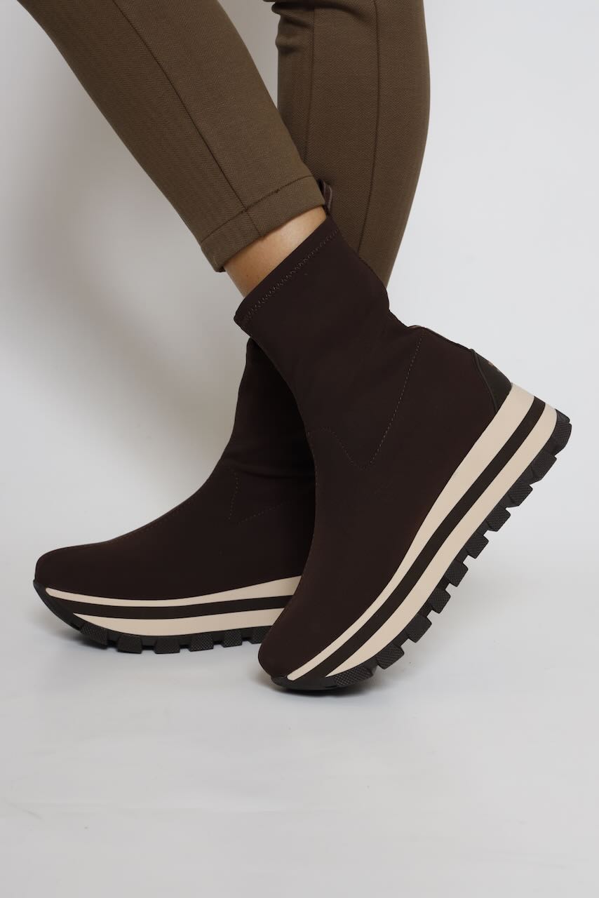 BOTINES DE TEJIDO ÉLASTICO MARRON 22149