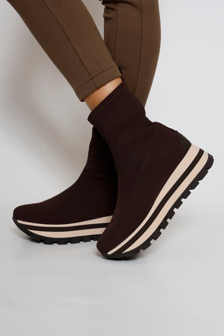 BOTINES DE TEJIDO ÉLASTICO MARRON 22149