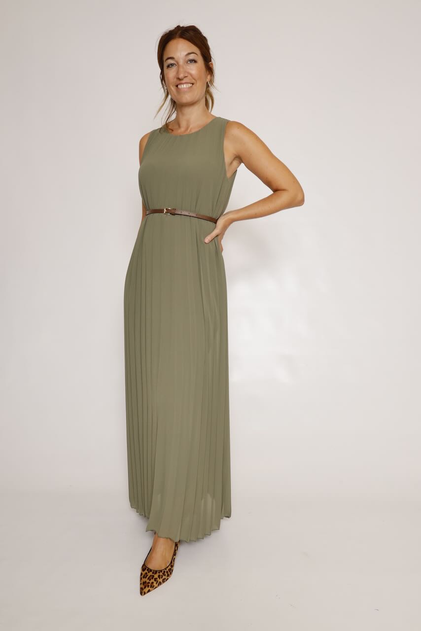 VESTIDO MAXI PLISADO SIN MANGAS VERDE MUSGO 62P83224