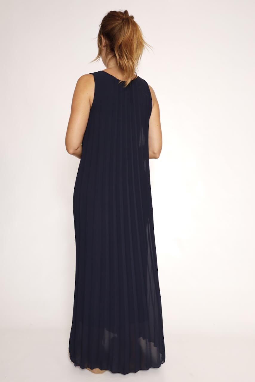 VESTIDO MAXI PLISADO SIN MANGAS MARINO 62P83224