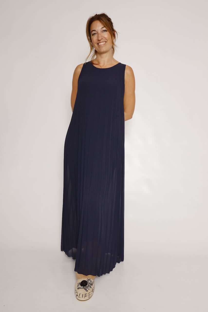 VESTIDO MAXI PLISADO SIN MANGAS MARINO 62P83224