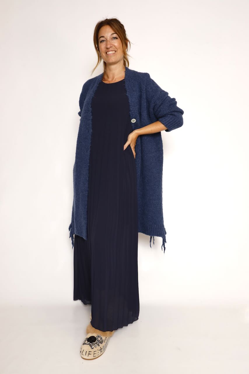 VESTIDO MAXI PLISADO SIN MANGAS MARINO 62P83224