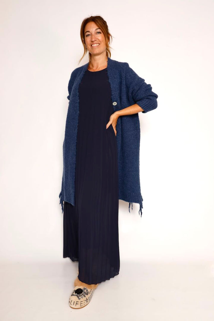 VESTIDO MAXI PLISADO SIN MANGAS MARINO 62P83224