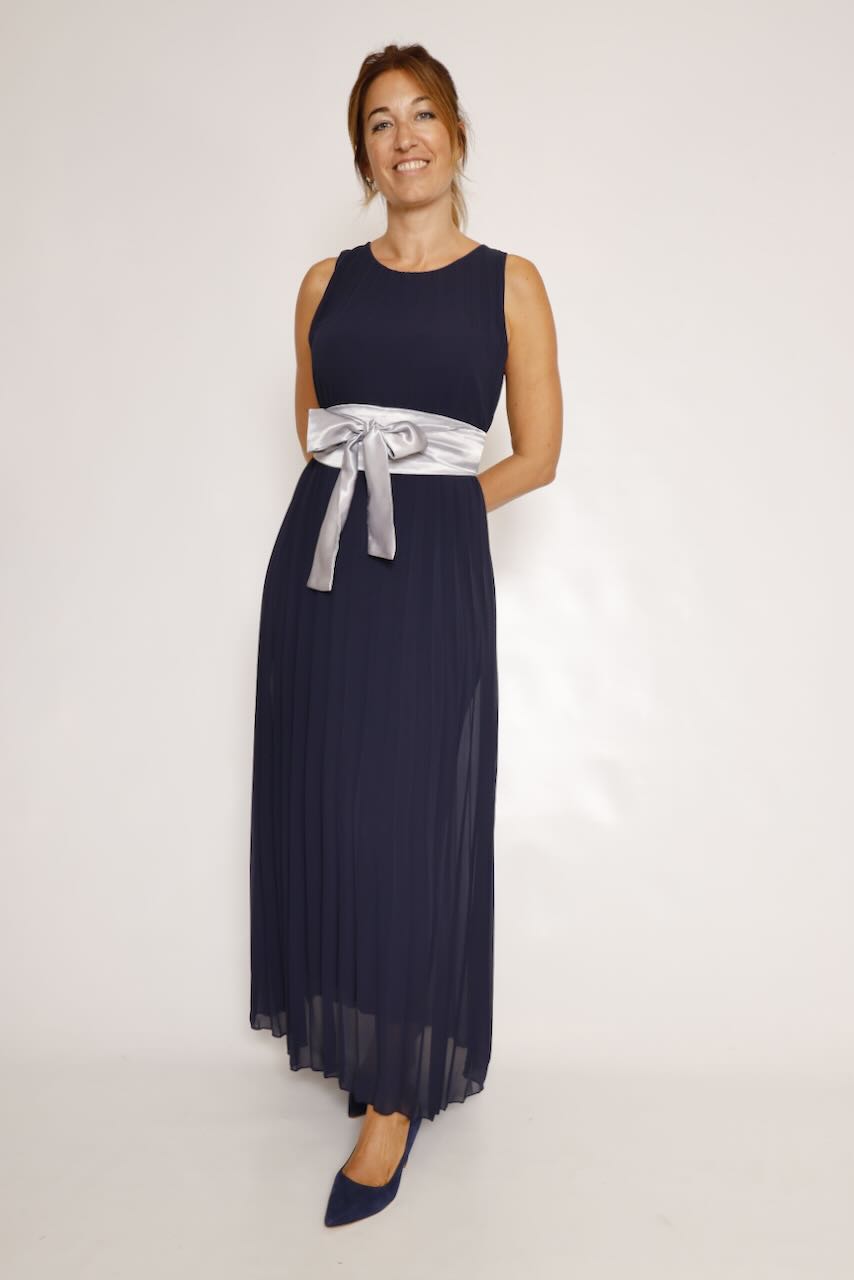 VESTIDO MAXI PLISADO SIN MANGAS MARINO 62P83224
