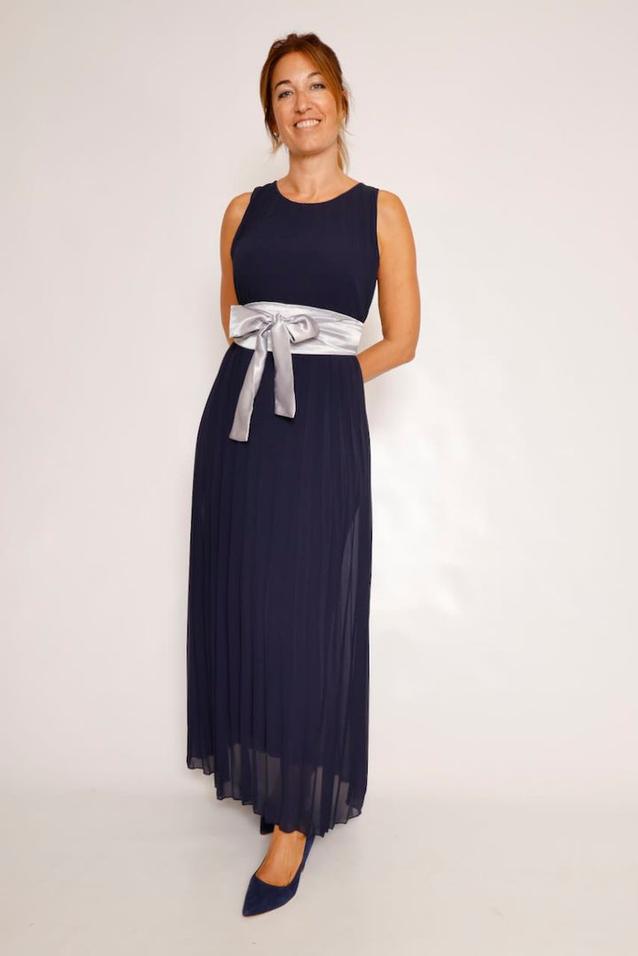 VESTIDO MAXI PLISADO SIN MANGAS MARINO 62P83224
