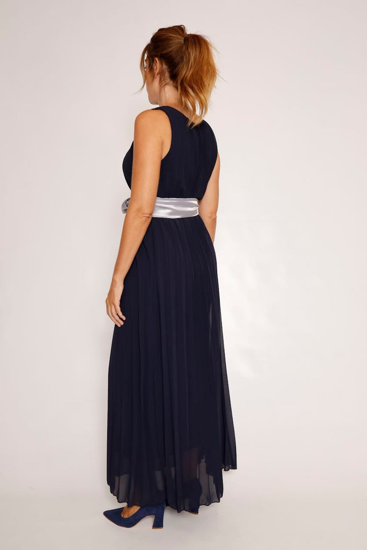 VESTIDO MAXI PLISADO SIN MANGAS MARINO 62P83224