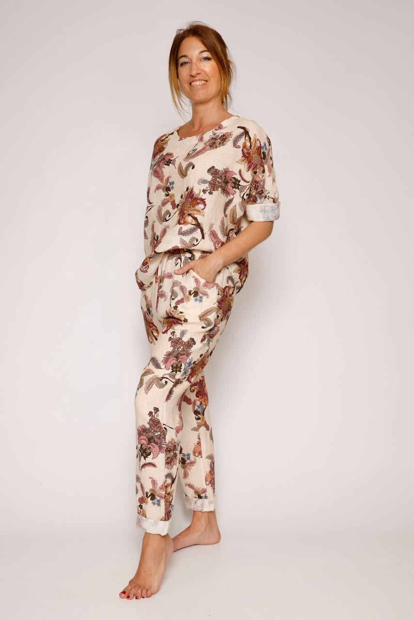 PANTALÓN  P26RU214-BEIGE/GRANATE