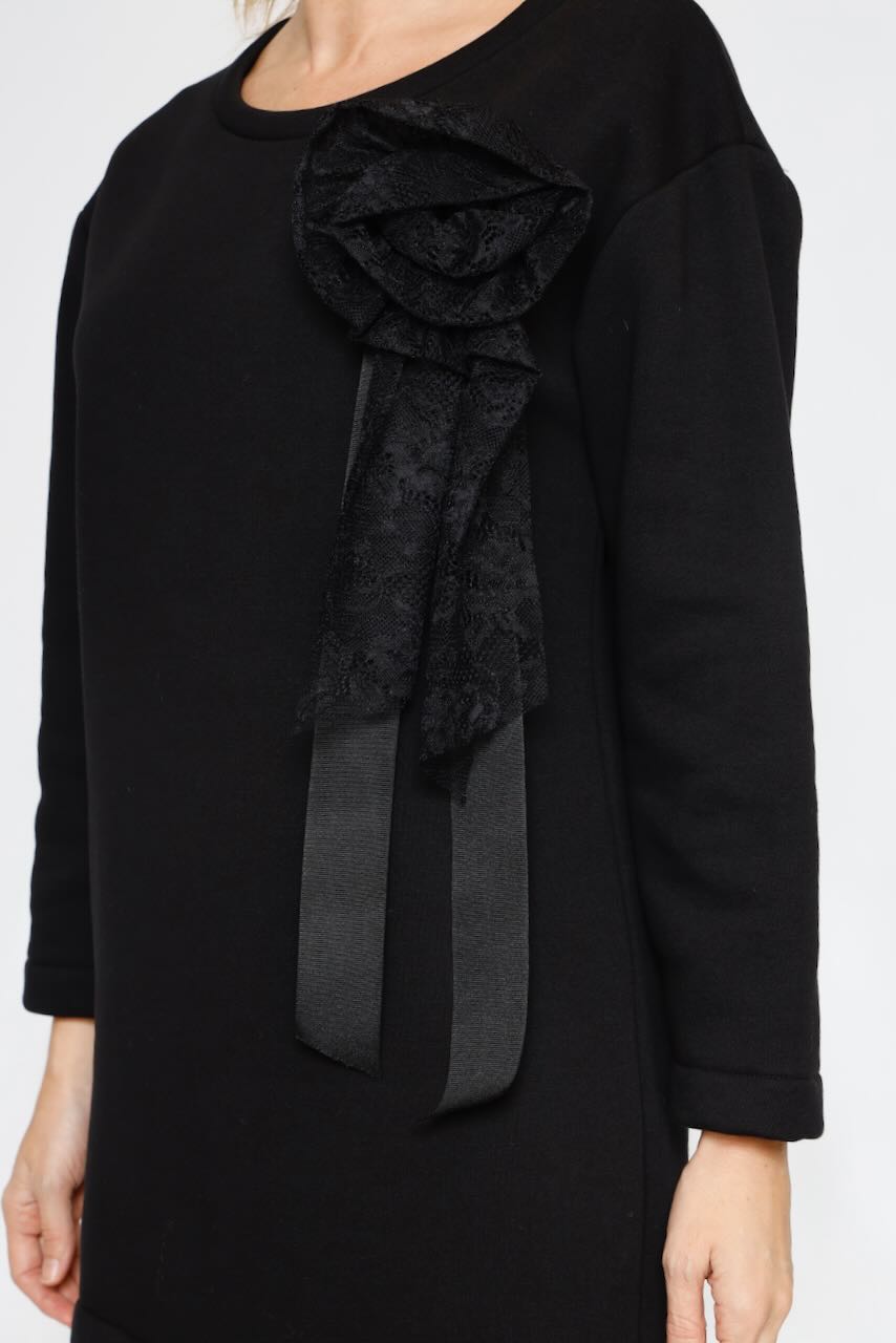 VESTIDO COMBINADO CON ENCAJE A25AN703-NEGRO