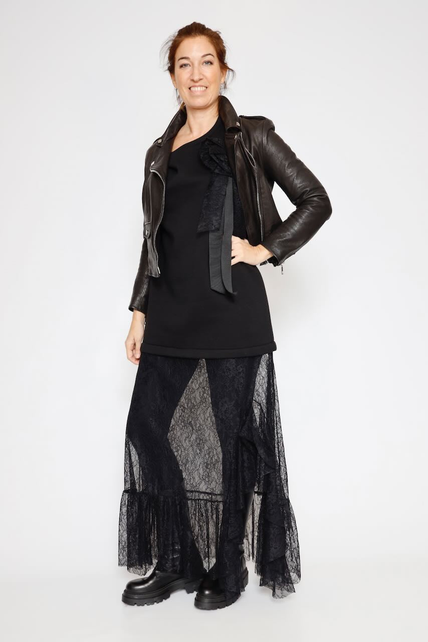 VESTIDO COMBINADO CON ENCAJE A25AN703-NEGRO