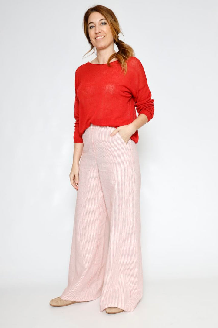 PANTALON BY10299-BLANCO/ROJO