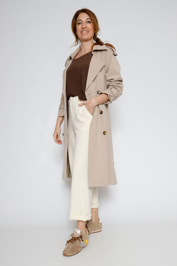 Gabardina larga de corte regular SC7002W45901-BEIGE
